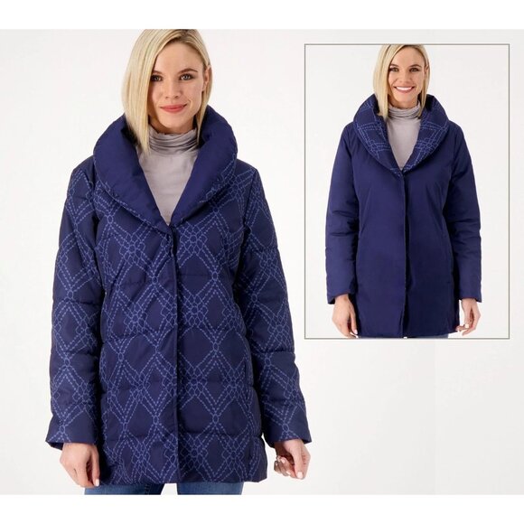 Dennis Basso Print to Solid Water Resistant Jacket Navy/Slate 2XS A520256 - Picture 1 of 2